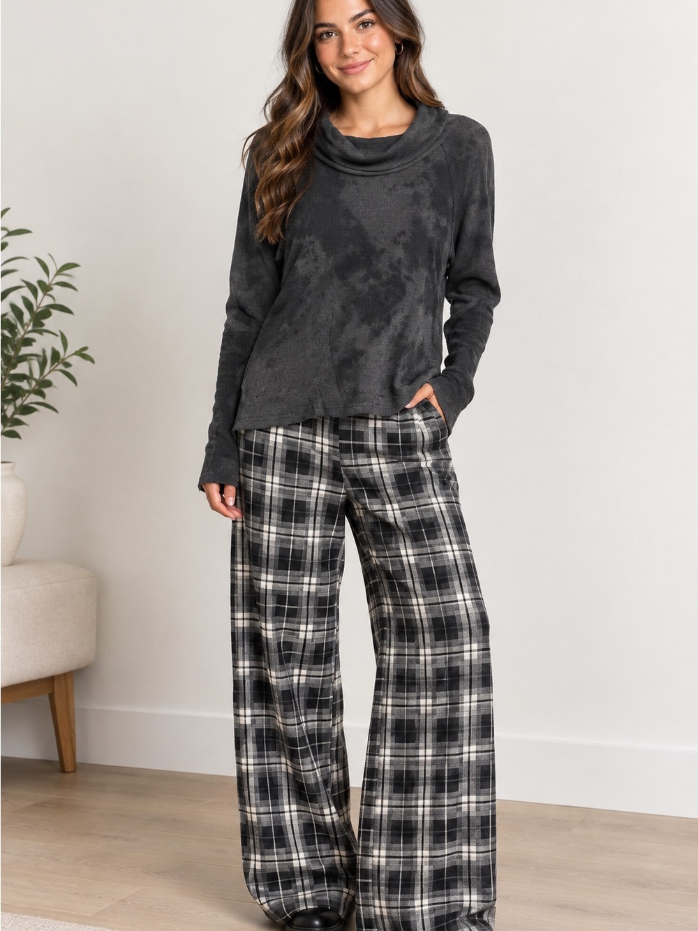 Mystree Charcoal Cowl-Neck Pullover